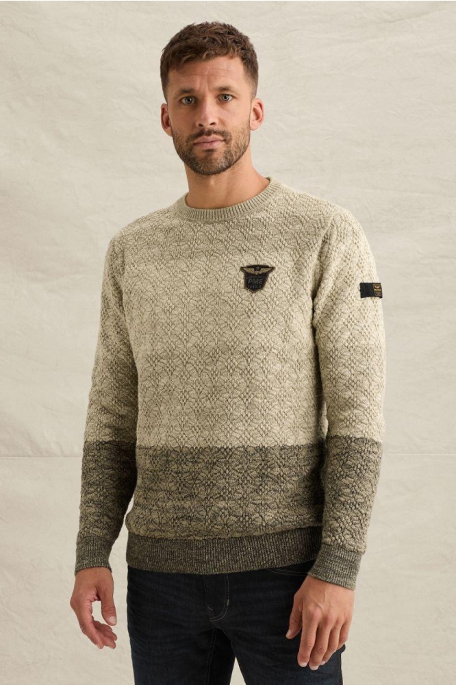 PME legend beige heren trui | Model vooraanzicht