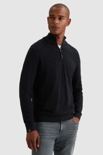 Vanguard half zip collar cotton mouline Blauw