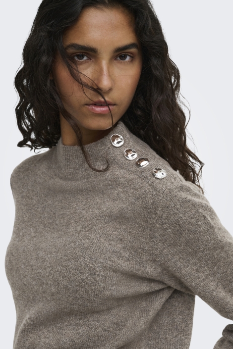 Jacqueline de Yong taupe dames trui | Close up