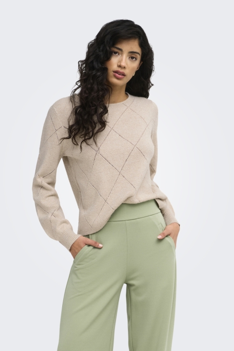Jacqueline de Yong beige dames trui | Model vooraanzicht