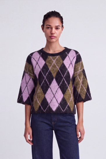 Only Trui ONLNOEME SS PATTERN O-NECK KNT 15378132 Black/Argyle/Bee