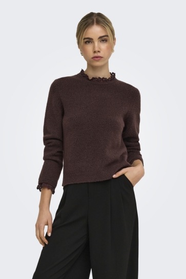 Only Trui ONLCHER LS DETAIL O-NECK KNT 15378028 Deep Mahogany Mel/Dtm Lace
