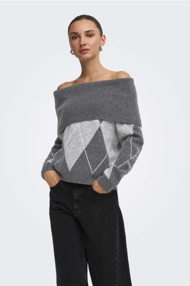 Only grijze dames trui | Model vooraanzicht