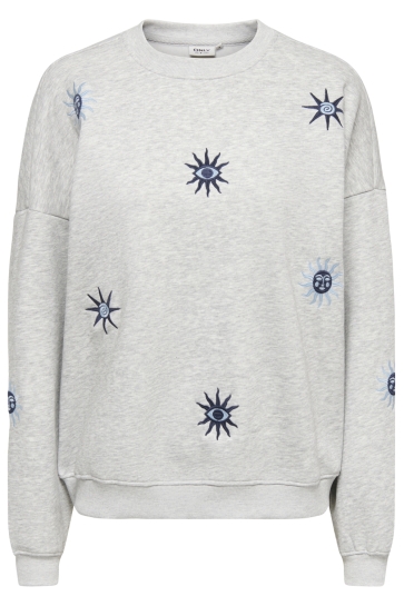 Only Trui ONLLYN L/S EMBROIDERY BOX RS PR SWT 15389602 Light Grey Mela/Star sun t