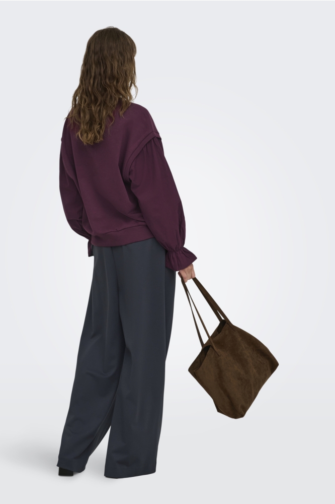 Only bordeaux dames sweater | Model achteraanzicht