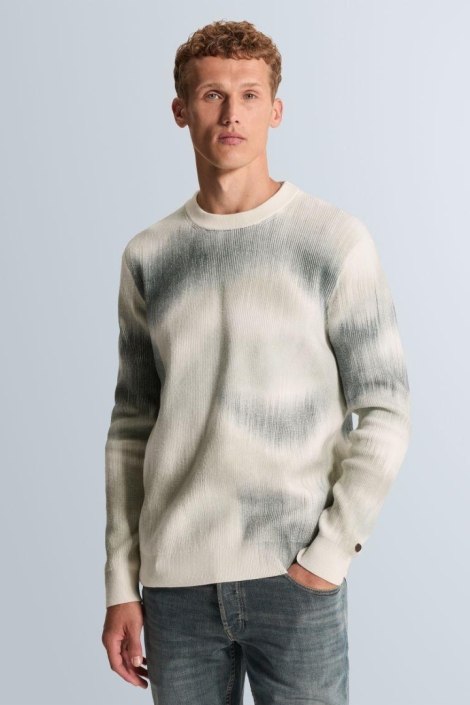 Cast Iron beige heren trui | Model vooraanzicht