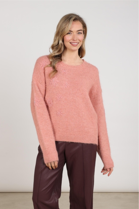 Nukus roze dames trui | Model vooraanzicht