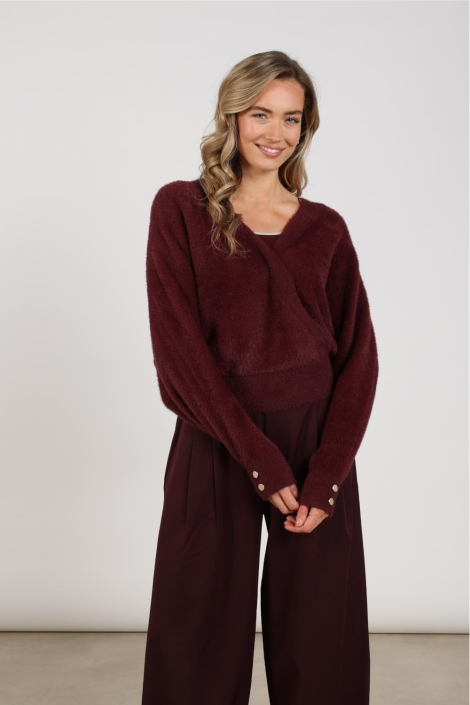 Nukus bordeaux dames trui | Model vooraanzicht