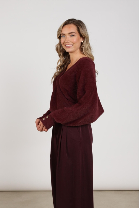 Nukus bordeaux dames trui | Model zijaanzicht