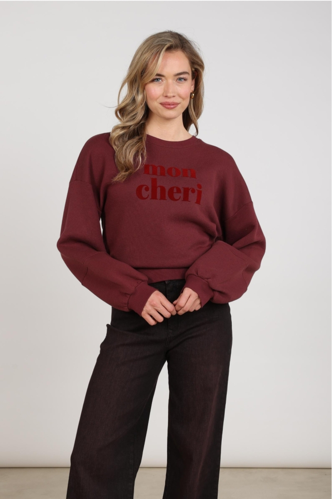 Nukus bordeaux dames sweater | Model vooraanzicht