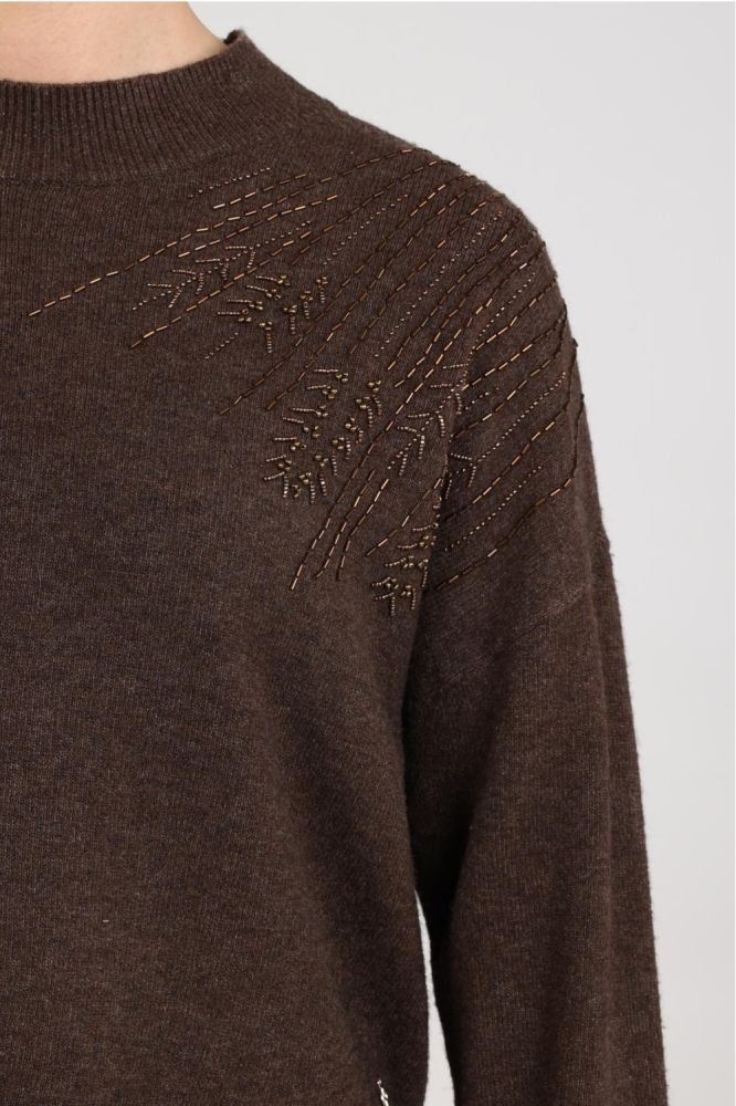 Nukus bruine dames sweater | Close up