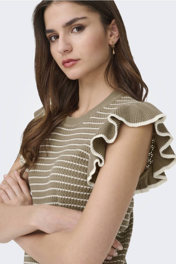 Jacqueline de Yong bruine dames t-shirt | Model zijaanzicht
