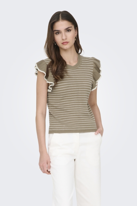 Jacqueline de Yong bruine dames t-shirt | Model vooraanzicht