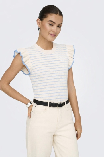 Jacqueline de Yong Top JDYCARICE S/L FRILL PULLOVER KNT NO 15360345 Cloud Dancer/W POWDER