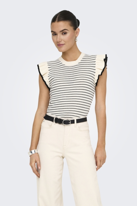 Jacqueline de Yong beige dames t-shirt | Model vooraanzicht