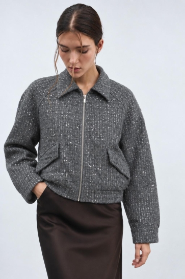 Vila Jas VIALICIA L/S GLITTER BOMBER JACKET 14118225 DARK GREY MELANGE