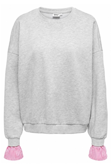 Only Trui ONLNICO L/S O-NECK CS SWT 15390989 LIGHT GREY MELANGE/PINK CUFFS