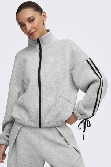 Only Vest ONLNOLA L/S HIGH NECK CS SWT 15390975 LIGHT GREY MELANGE/BLACK DETAILS