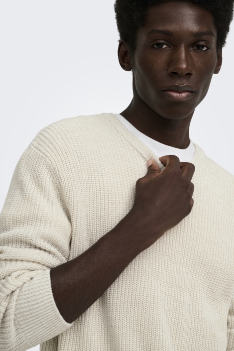Only & Sons beige heren trui | Close up