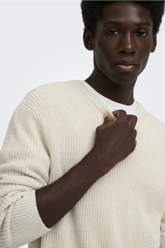 Only & Sons beige heren trui | Close up