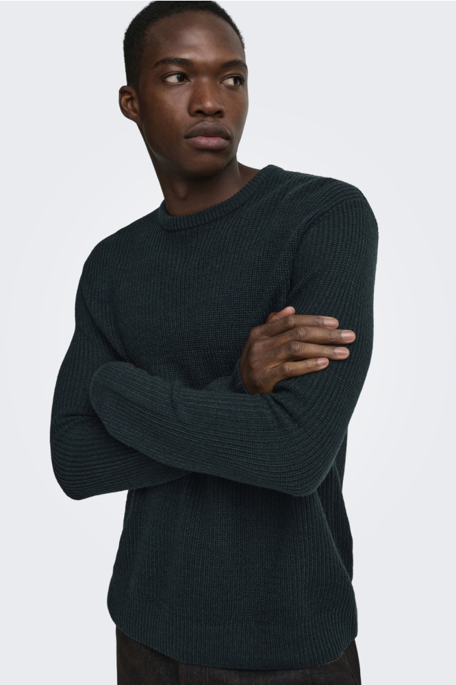 Only & Sons blauwe heren trui | Model vooraanzicht