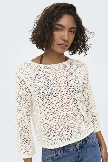 Jacqueline de Yong Trui JDYMIKA 3/4 BOAT NECK PULLOVER KNT 15384301 Eggnog