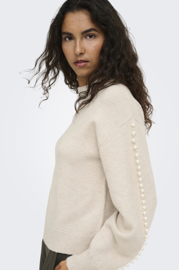 Jacqueline de Yong Trui JDYMADI L/S O-NECK PEARL PULLOVER K 15382999 Oatmeal/W. WHITE P