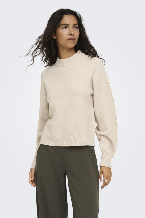 Jacqueline de Yong beige dames trui | Model vooraanzicht