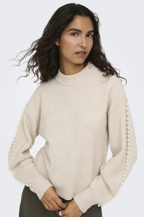 Jacqueline de Yong beige dames trui | Model vooraanzicht