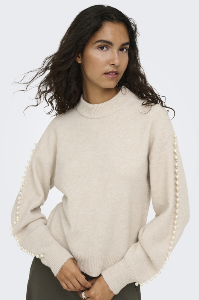 Jacqueline de Yong beige dames trui | Model vooraanzicht