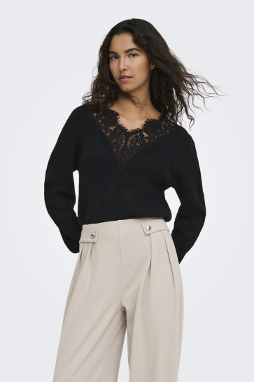 Jacqueline de Yong Trui JDYMARY L/S LACE PULLOVER KNT 15190744 Black/W.NEW LAC