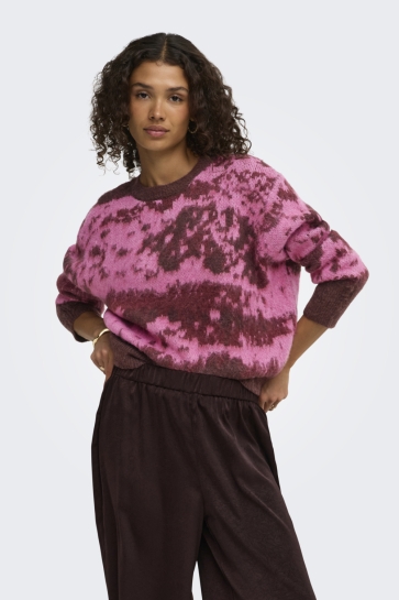 Jacqueline de Yong Trui JDYLESLIE L/S O-NECK JACQ. PULLOVER 15382903 DECADENT CHOCOLATE/W.SHOCKIN