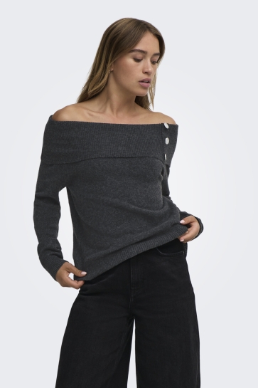 Jacqueline de Yong Trui JDYALIANA L/S OFFSHOULDER PULLO KNT 15382887 Dark Grey Melange