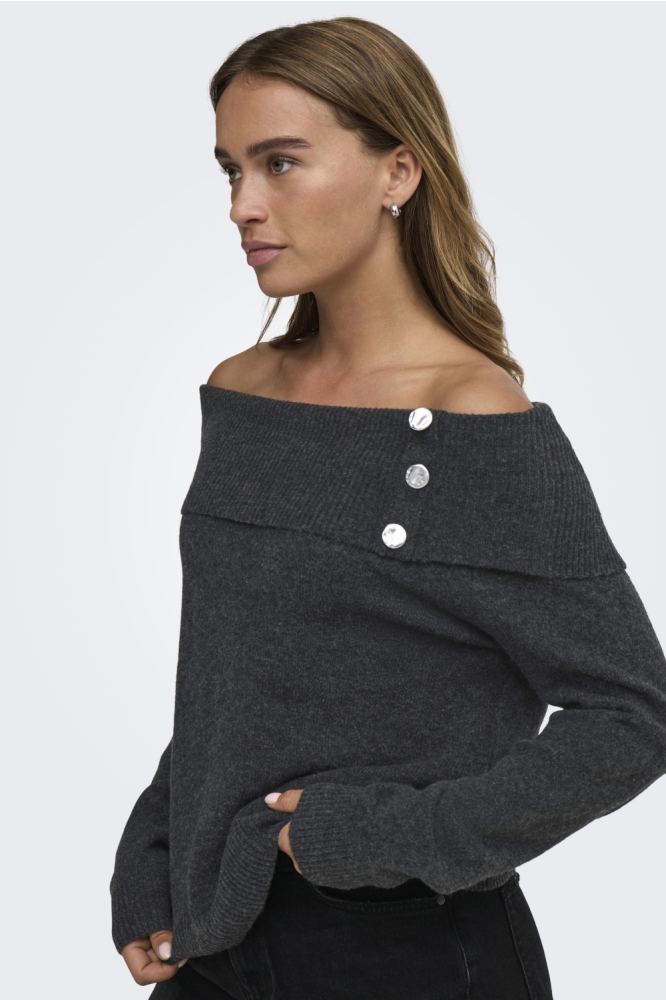 Jacqueline de Yong grijze dames trui | Model vooraanzicht