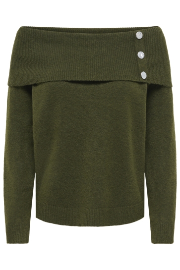 Jacqueline de Yong Trui JDYALIANA L/S OFFSHOULDER PULLO KNT 15382887 Dark Olive/ MELANGE