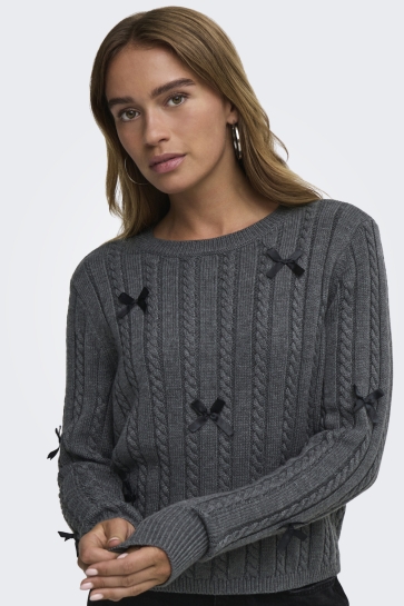 Jacqueline de Yong Trui JDYBOW L/S ONECK CABLE PULLOVER KNT 15344549 DARK GREY MELANGE