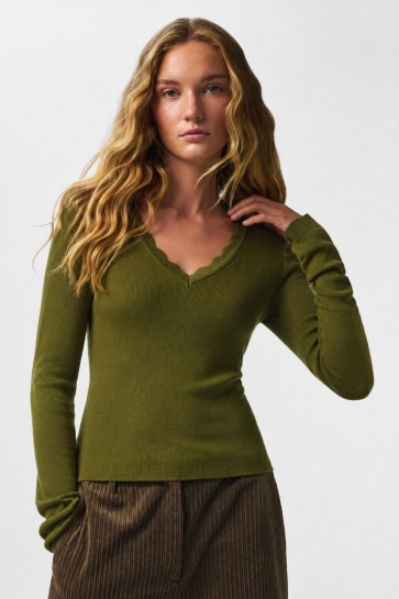 Pieces Trui PCELIA LS V-NECK KNIT FC 17167770 Sphagnum
