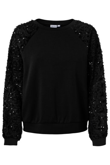 Pieces pcerin ls sequins scuba sweat jrs b Zwart