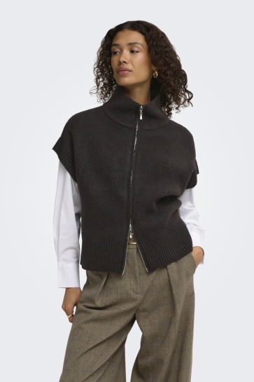 Jacqueline de Yong Vest JDYLEA S/L HN 2WAY ZIP VEST KNT NOO 15382986 Chocolate Torte/Melange