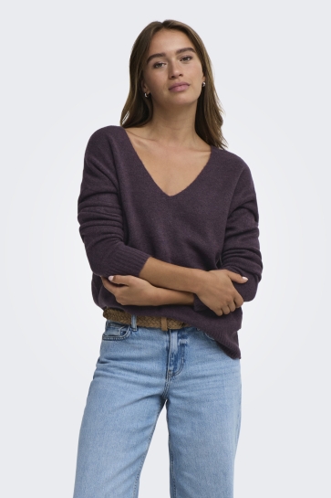 Jacqueline de Yong jdyelanora l/s v-neck pullo. knt no Paars