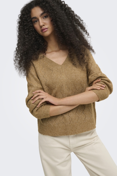 Jacqueline de Yong camel dames trui | Model vooraanzicht
