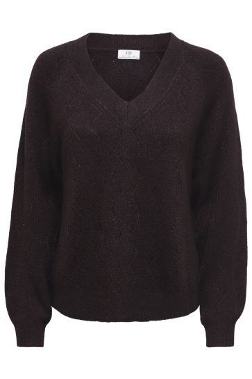 Jacqueline de Yong Trui JDYASPEN LIFE L/S V-NECK PULLOVER K 15359750 Chocolate Plum/W. DTM LUREX