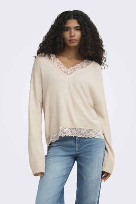 Only beige dames trui | Model vooraanzicht