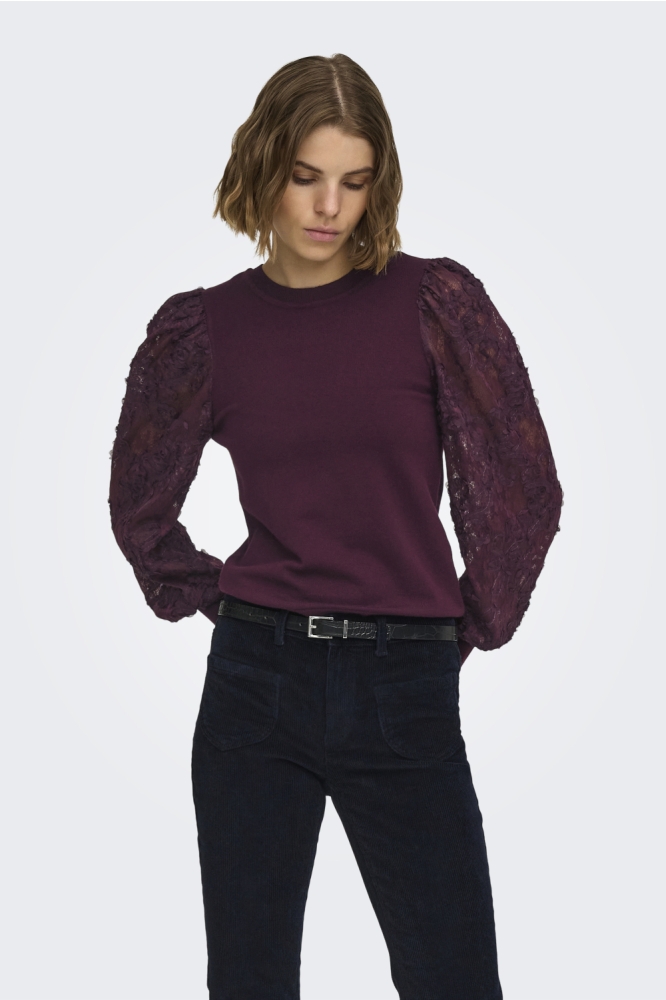 Only bordeaux dames trui | Model vooraanzicht