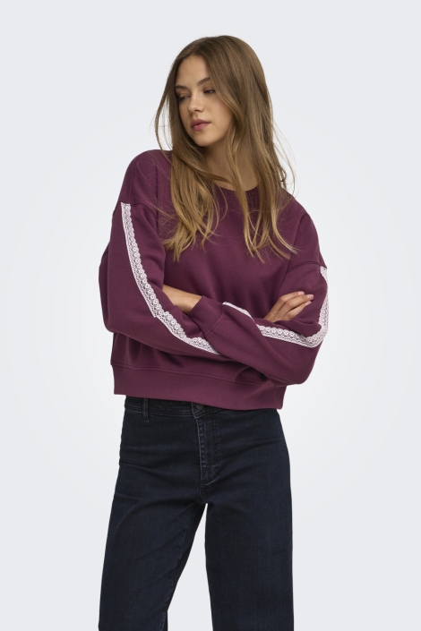 Only bordeaux dames sweater | Model vooraanzicht