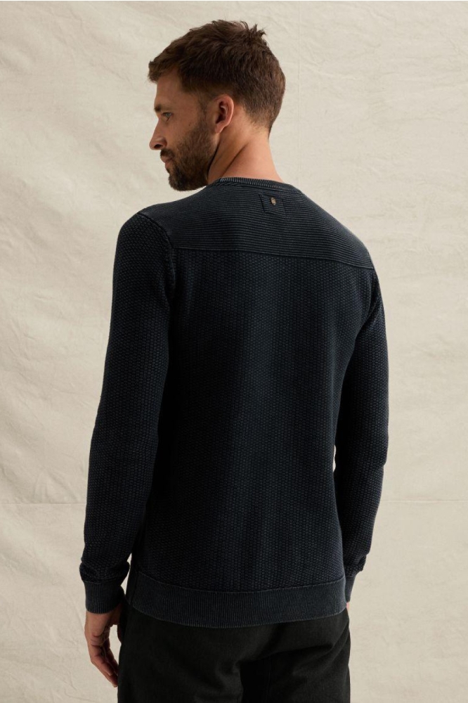 PME legend blauwe heren trui | Model achteraanzicht