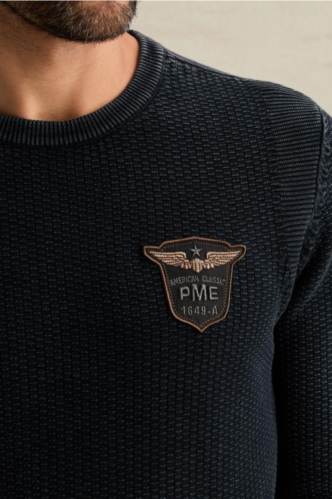 PME legend blauwe heren trui | Close up