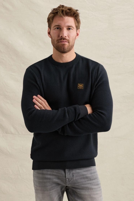 PME legend blauwe heren trui | Model vooraanzicht