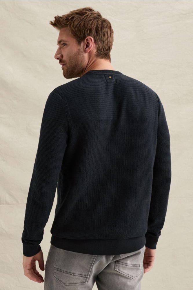 PME legend blauwe heren trui | Model achteraanzicht