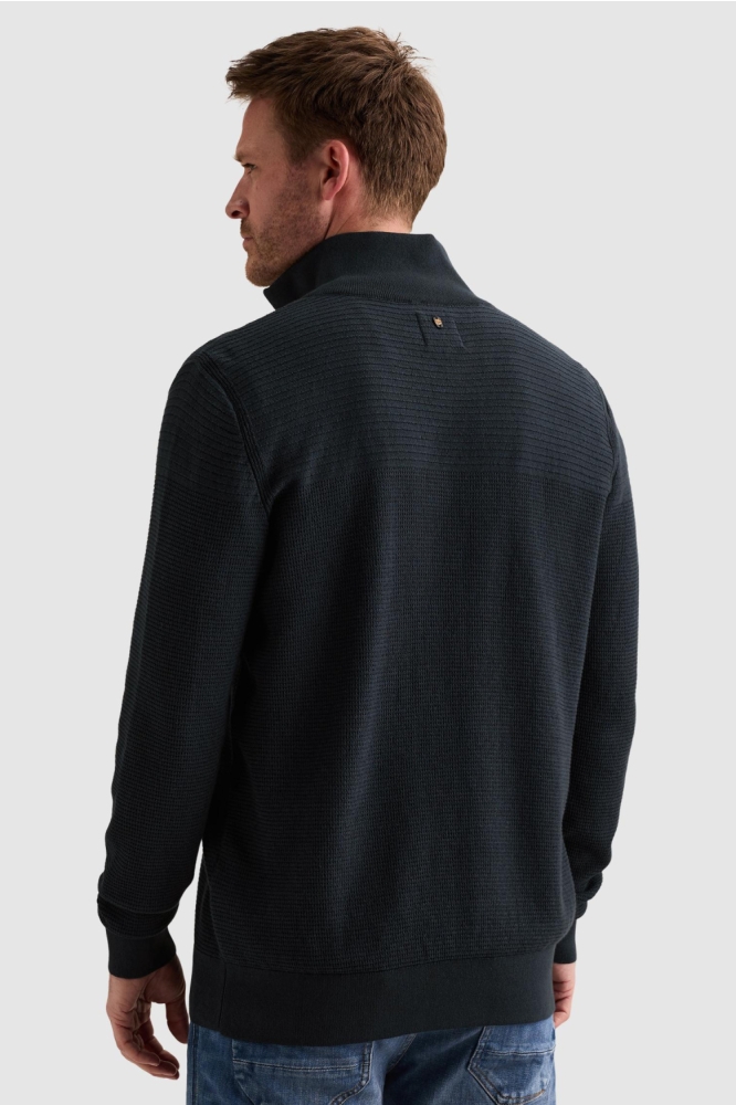 PME legend blauwe heren trui | Model achteraanzicht